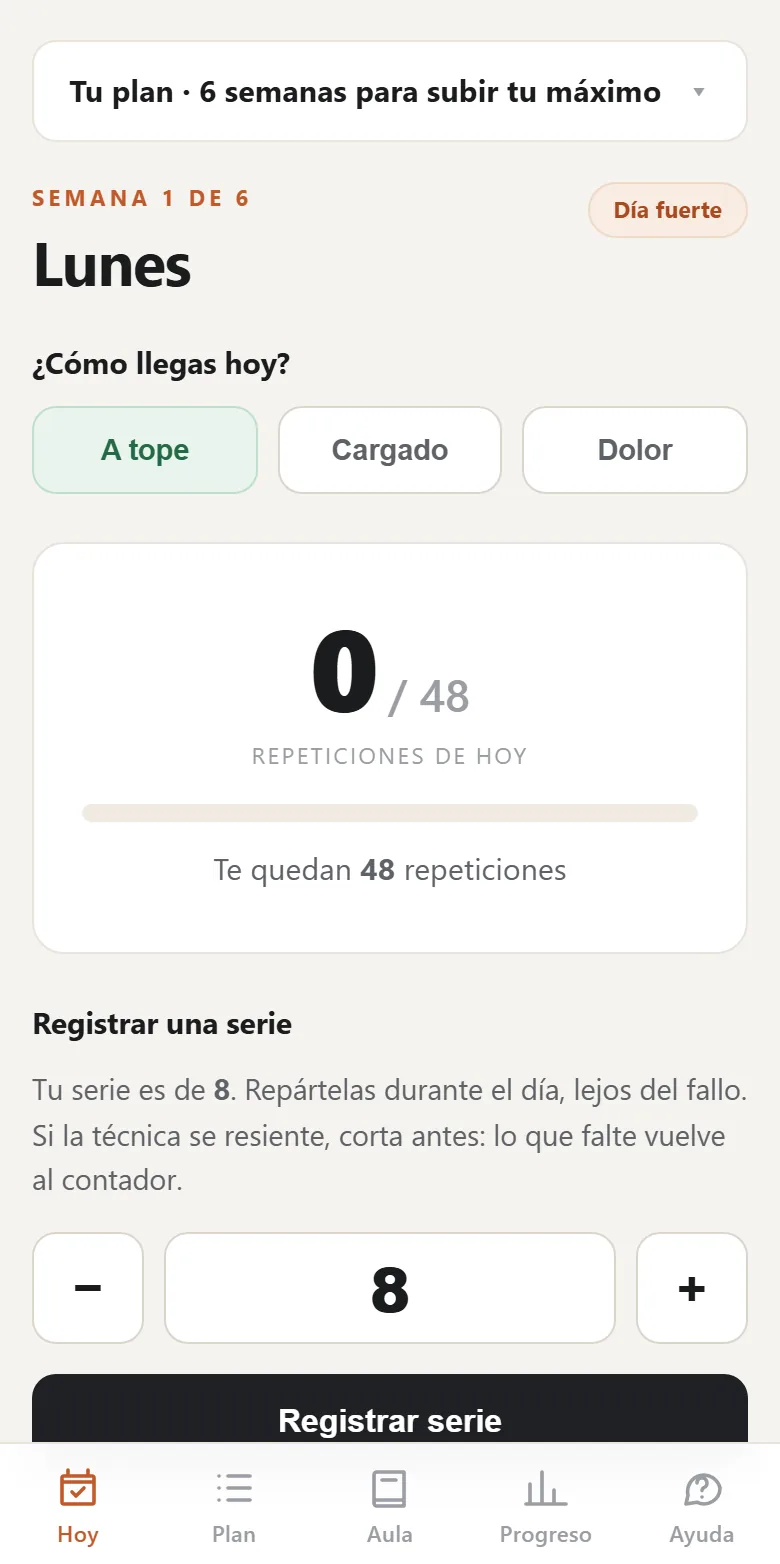 Hoy: tus repeticiones y tu serie